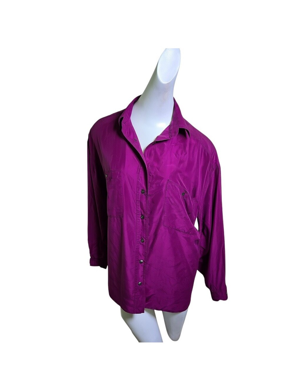 Compagnie Internationale Express Vintage Silk Blouse Purple Oversized Button Up